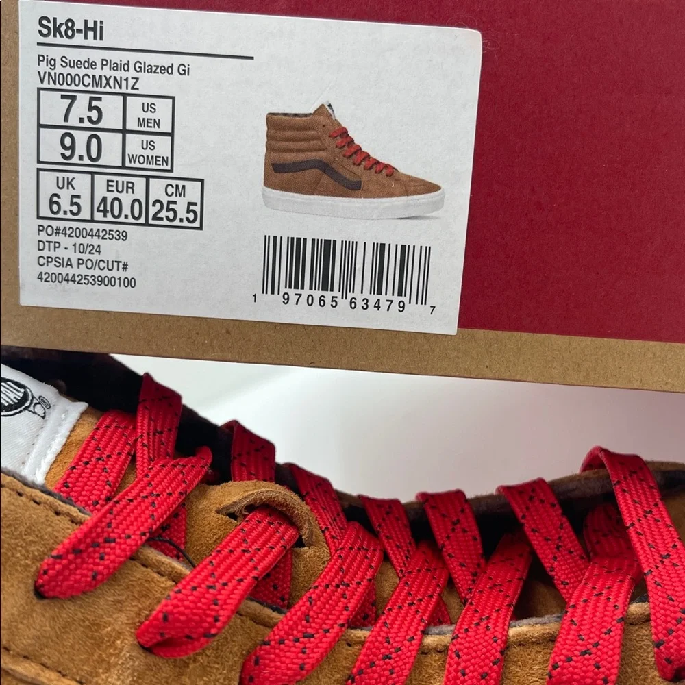 Vans Men’s Tan High-Top Sneakers Sk8-Hi
Pig Suede Plaid Glazed Glaze 
Sneakers - Picture 16 of 16